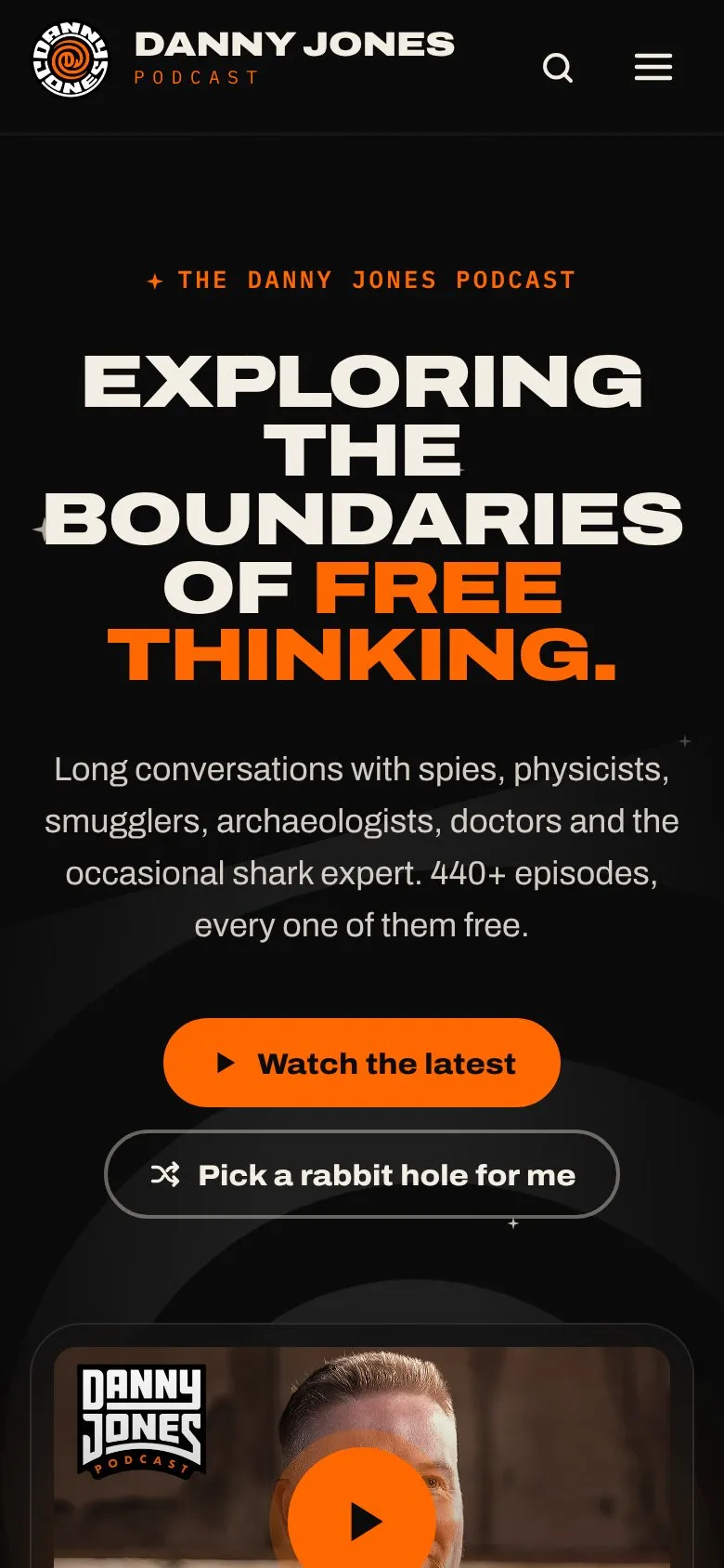 Danny Jones Podcast site on a phone