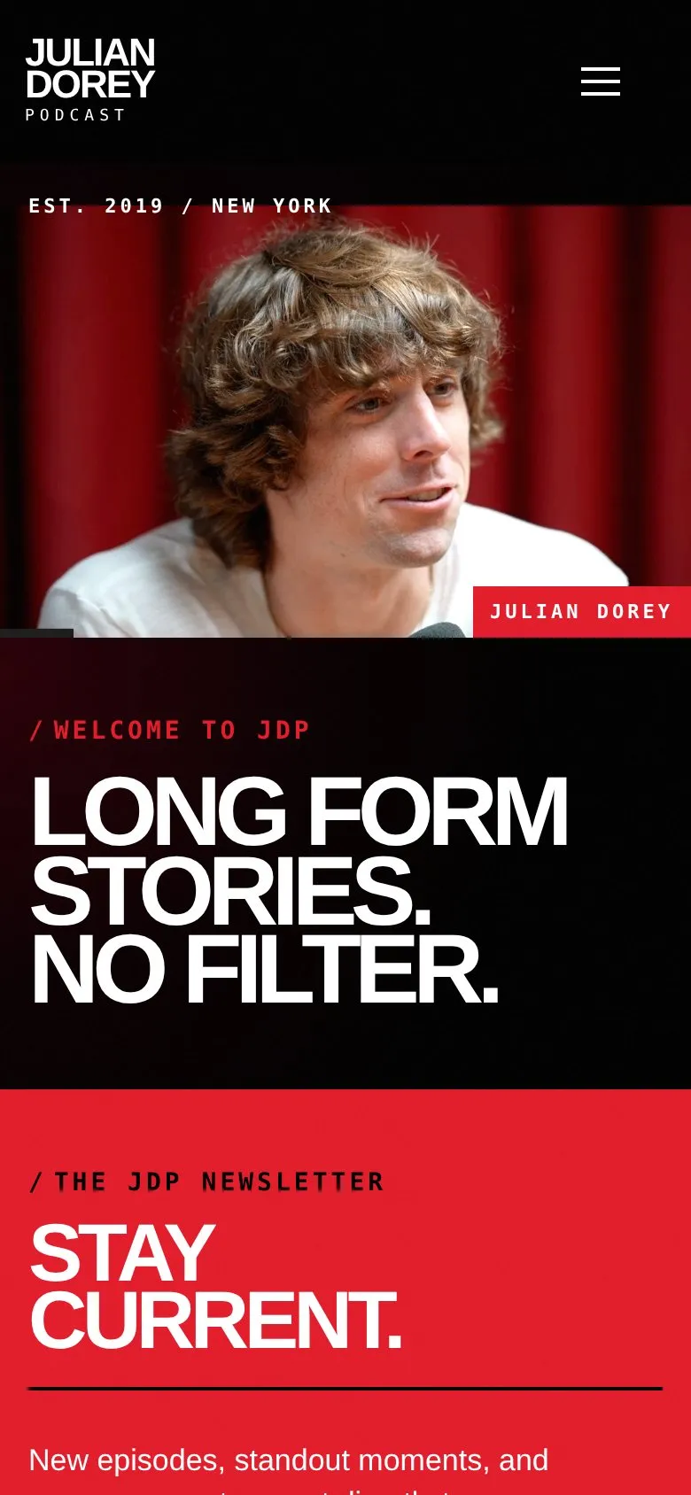 Julian Dorey Podcast site on a phone